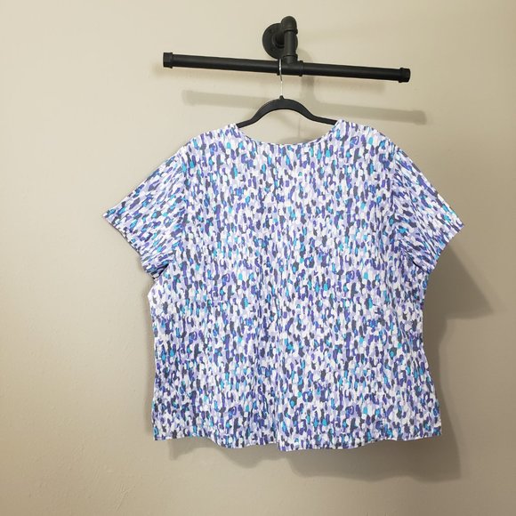 Scrubstar Blue Purple Printed Scrub Top 2X - Picture 9 of 10